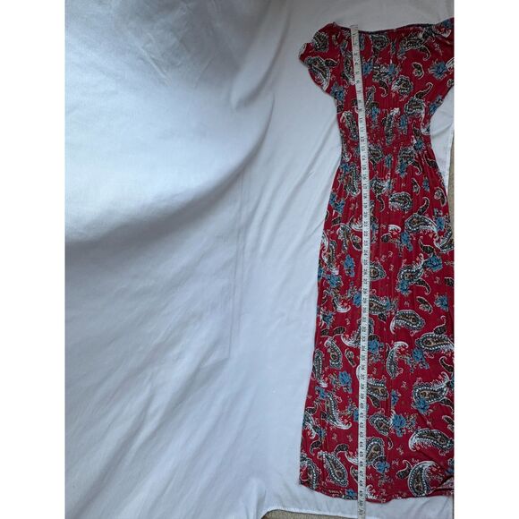 Long Red Paisley Maxi Off Shoulder Dress M/L Romantic Vacation Date Feminine - Picture 9 of 9